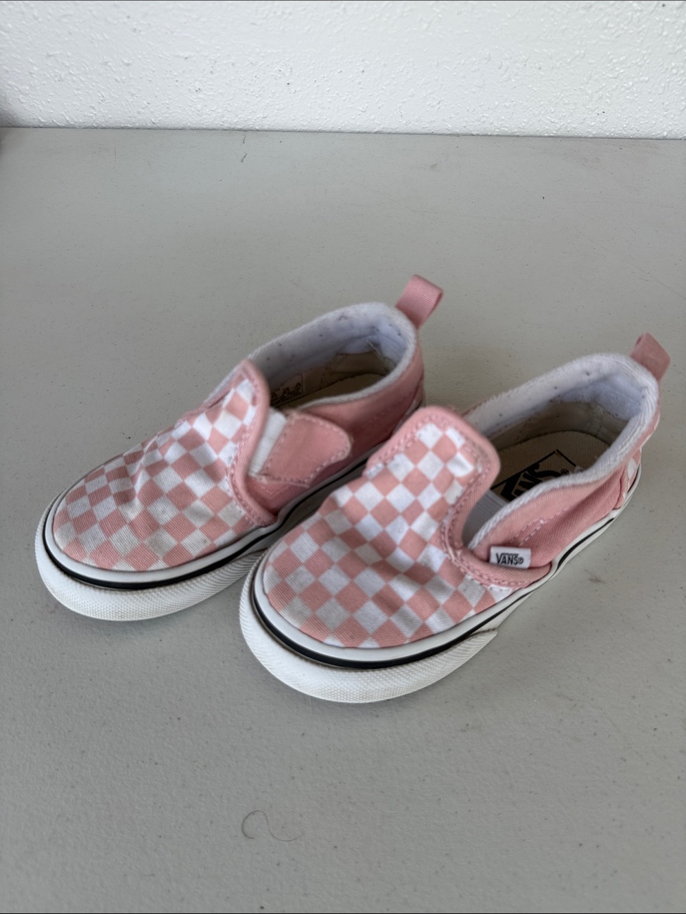 Vans Kids Slip-On Checkerboard Shoes - Pink & White